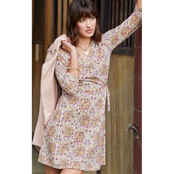 Spartina 449 Alisa Wrap Dress Sz S Mini Floral Coastal Beach Resort Vacation - Picture 11 of 12